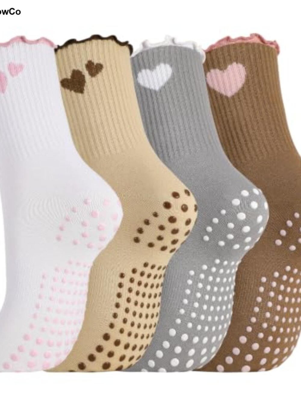 4 Pairs Pilates Grip Socks Ruffle Yoga Barre Cotton Socks